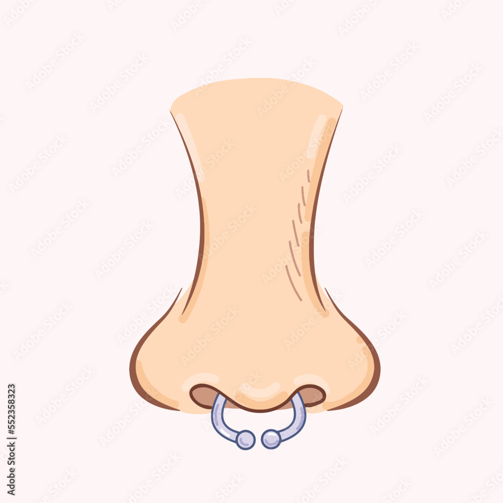 Silver Nose Piercing Vector Illustration with Cartoon Style Icon. Human nose part isolated pictogram on plain light pink or brown background decoration with flat art style. Silver Nose Piercing Vector Illustration with Cartoon Style Icon. Human nose part isolated pictogram on plain light pink or brown background decoration with flat art style.