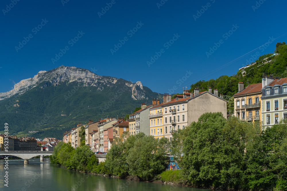 Grenoble, cityscape image of Grenoble and the Alps , France 