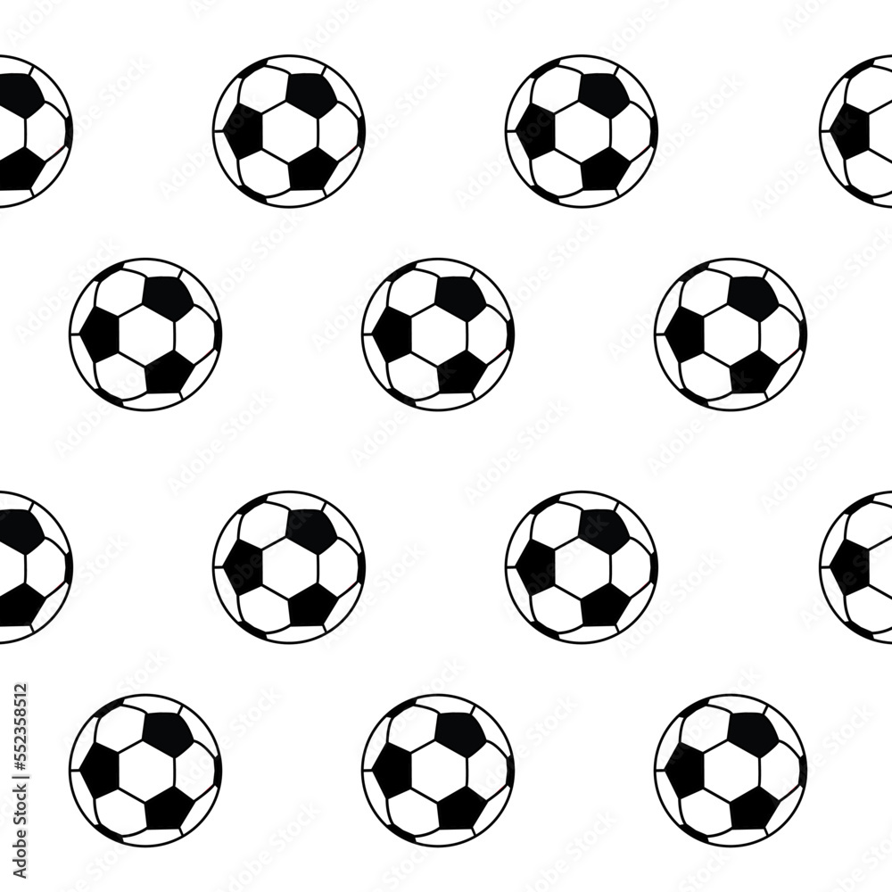 Seamless soccer pattern white and black ball on white background,  for walpaper, background, fabrics