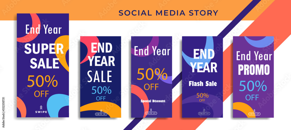 Set 5 of Social Media Networks Stories End Year sale Banner Background ...
