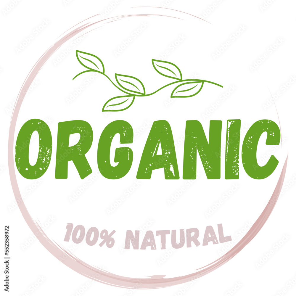 Fototapeta premium Organic eco natural bio sticker label logo icon. Logo with a pattern of green leaves. Ecological products. Stickers of eco-friendly products. Vector illustration of organic food icons
