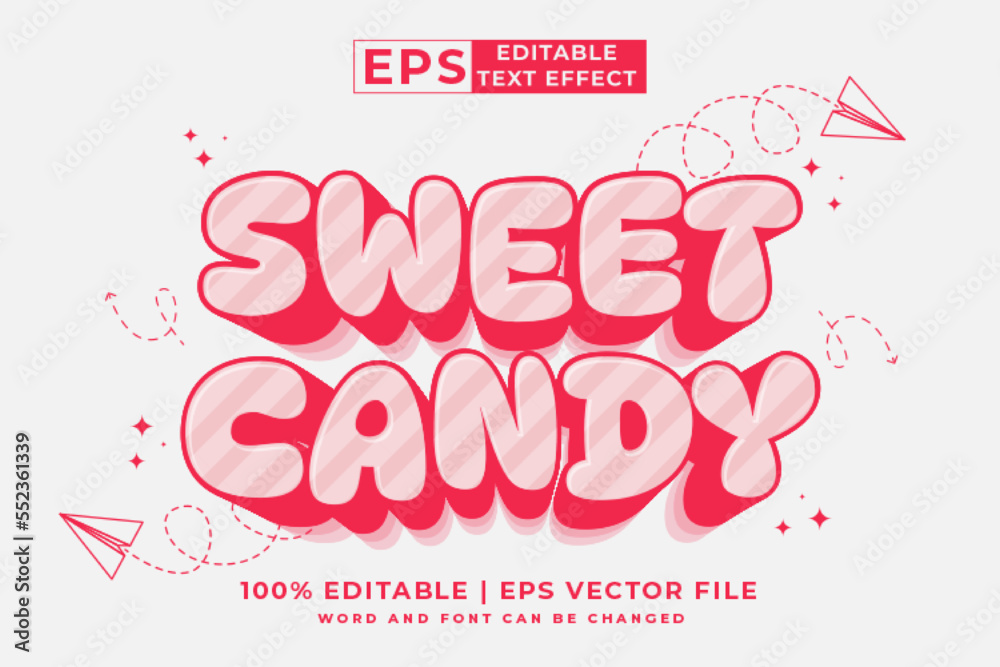 Editable text effect Sweet Candy 3d Cartoon cute style premium vector