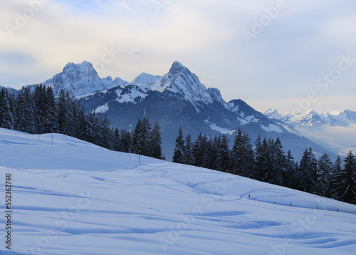 Winter evening in the Saanenland Valley, Switzerland. © u.perreten