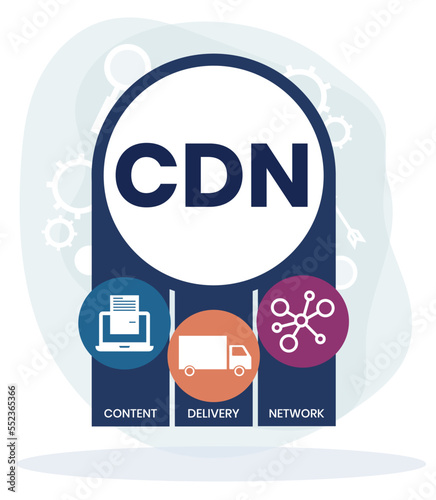 CDN - Content Delivery Network acronym, business concept. word lettering typography design illustration with line icons