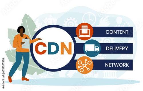 CDN - Content Delivery Network acronym, business concept. word lettering typography design illustration with line icons