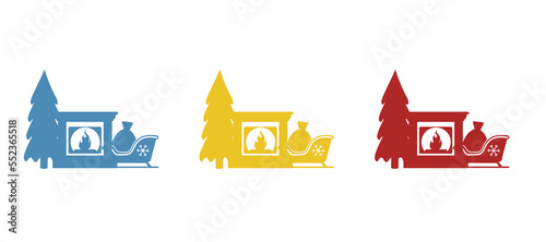fireplace icon, concept of Christmas, gift, vector illustration