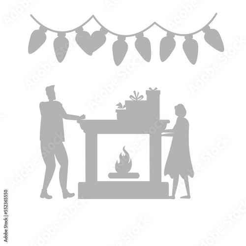 fireplace icon, concept of Christmas, gift, vector illustration