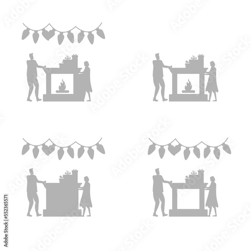 fireplace icon, concept of Christmas, gift, vector illustration