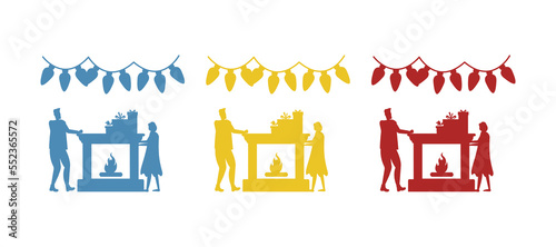 fireplace icon, concept of Christmas, gift, vector illustration