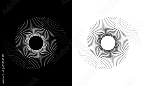 Spiral with black or white colors lines as dynamic abstract vector background or logo or icon. Yin and Yang symbol. photo