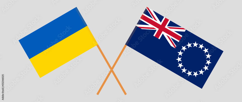 Crossed flags of Ukraine and Cook Islands. Official colors. Correct proportion