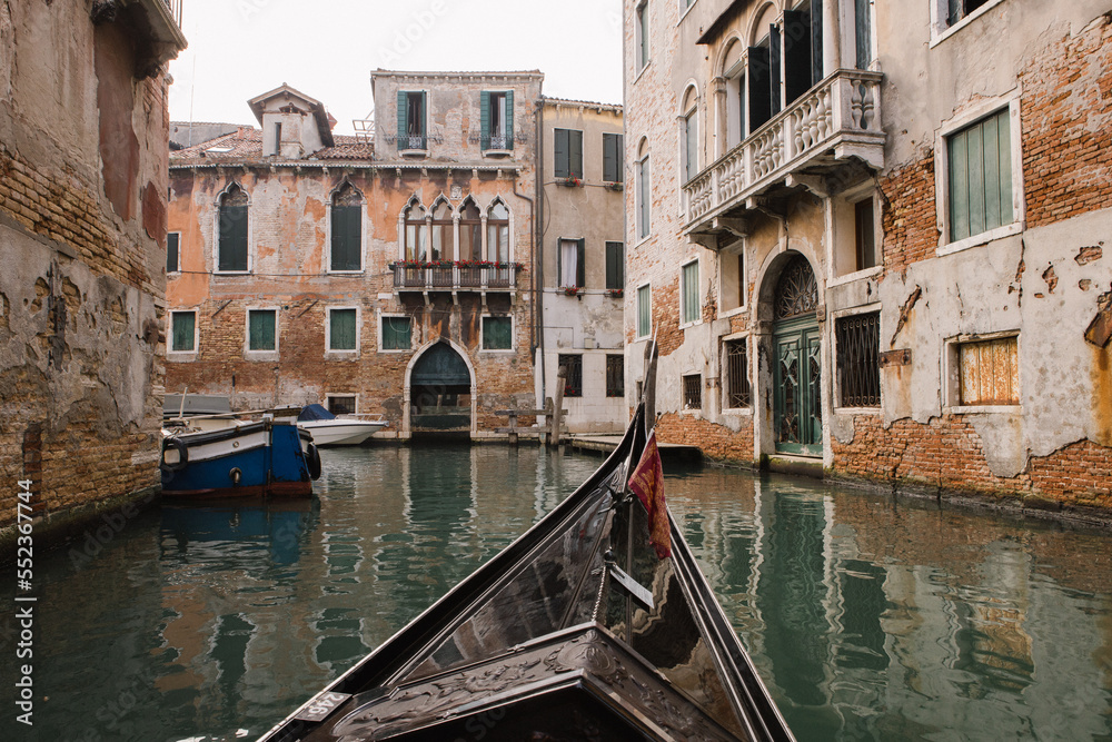 Gondola ride in Venice perspective from the gondola