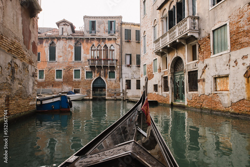 Gondola ride in Venice perspective from the gondola