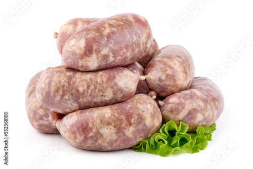 German Oktoberfest Sausages, close-up, isolated on white background.