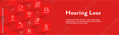 Hearing Aid or loss Web Header Banner with Sound Wave Icons Set