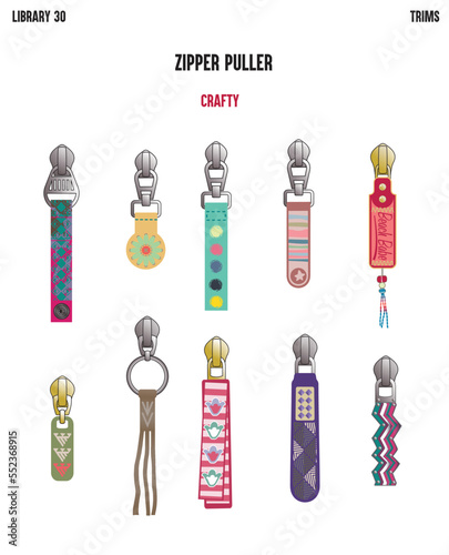 TRENDY CRAFTED BOHO ZIPPER SLIDER AND PULLERS FOR KID GIRLS AND TEEN GIRLS IN EDITABLE VECTOR photo