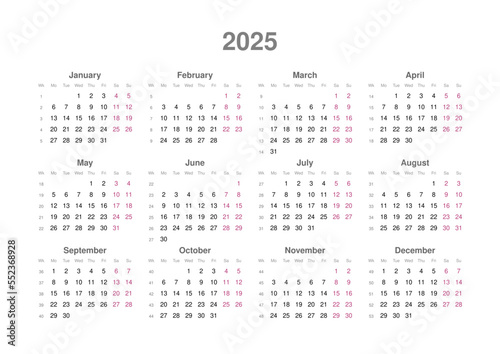 Kalender 2025, englisch, Querformat