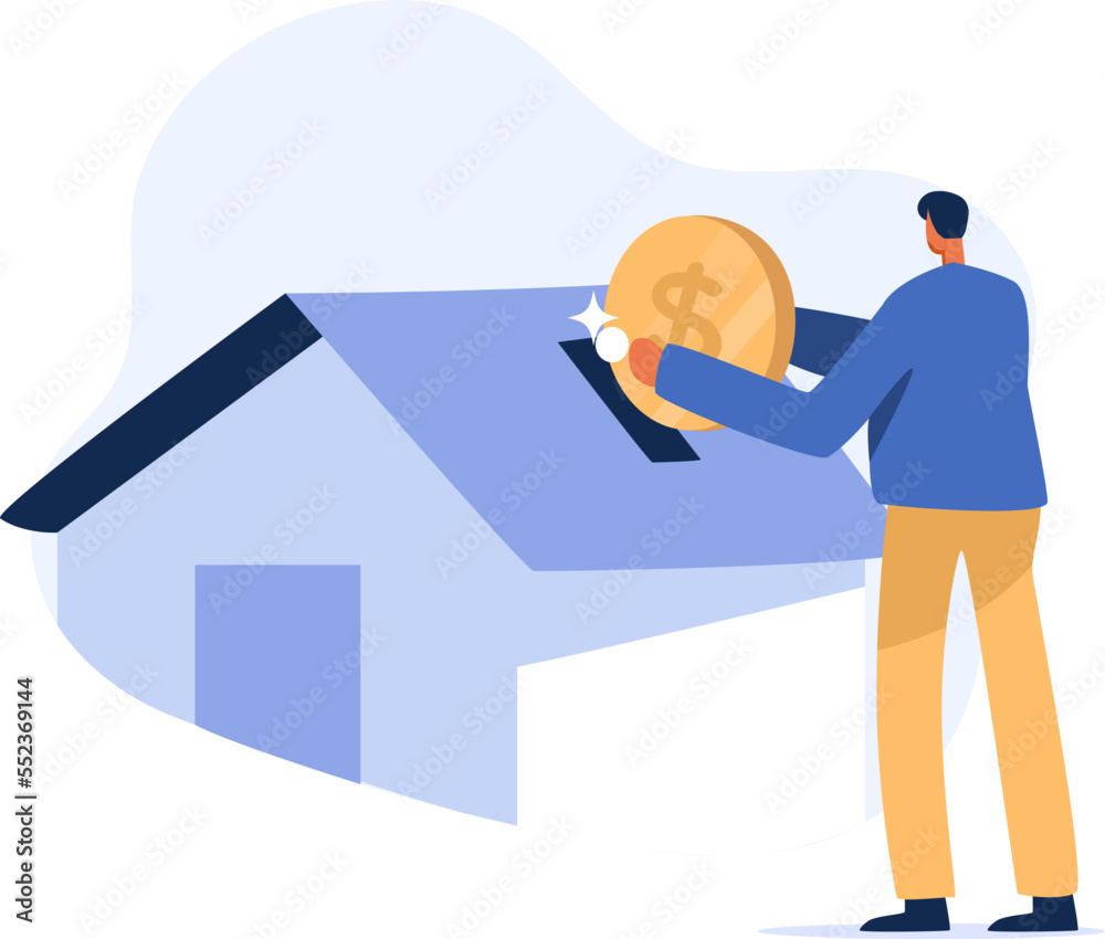 Home bank credit, down payment, real estate services, house loan pay off. Home loan repayment. illustration Home bank credit, down payment, real estate services, house loan pay off. Home loan repayment. illustration