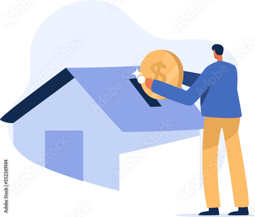 Home bank credit, down payment, real estate services, house loan pay off. Home loan repayment.  illustration