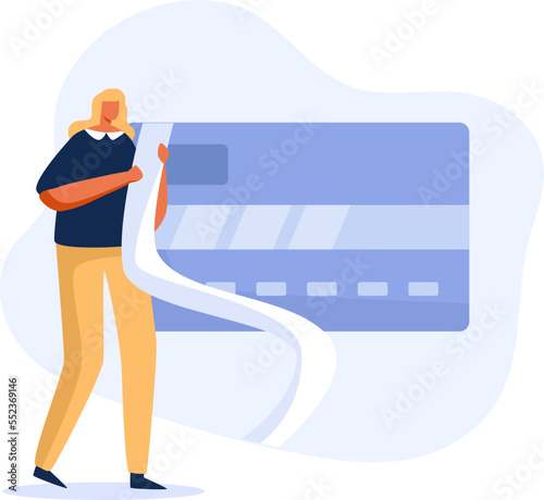 A woman is struggling with credit card debt and expenses.  illustration