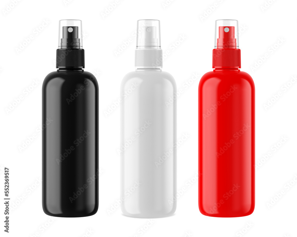 Glossy cosmetic plastic bottle spray mockup for mockup and presentation, 3d render illustration