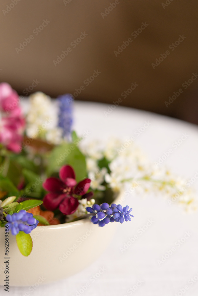 Summer blooming delicate flowers, rich bright bouquet and delicate floral card	