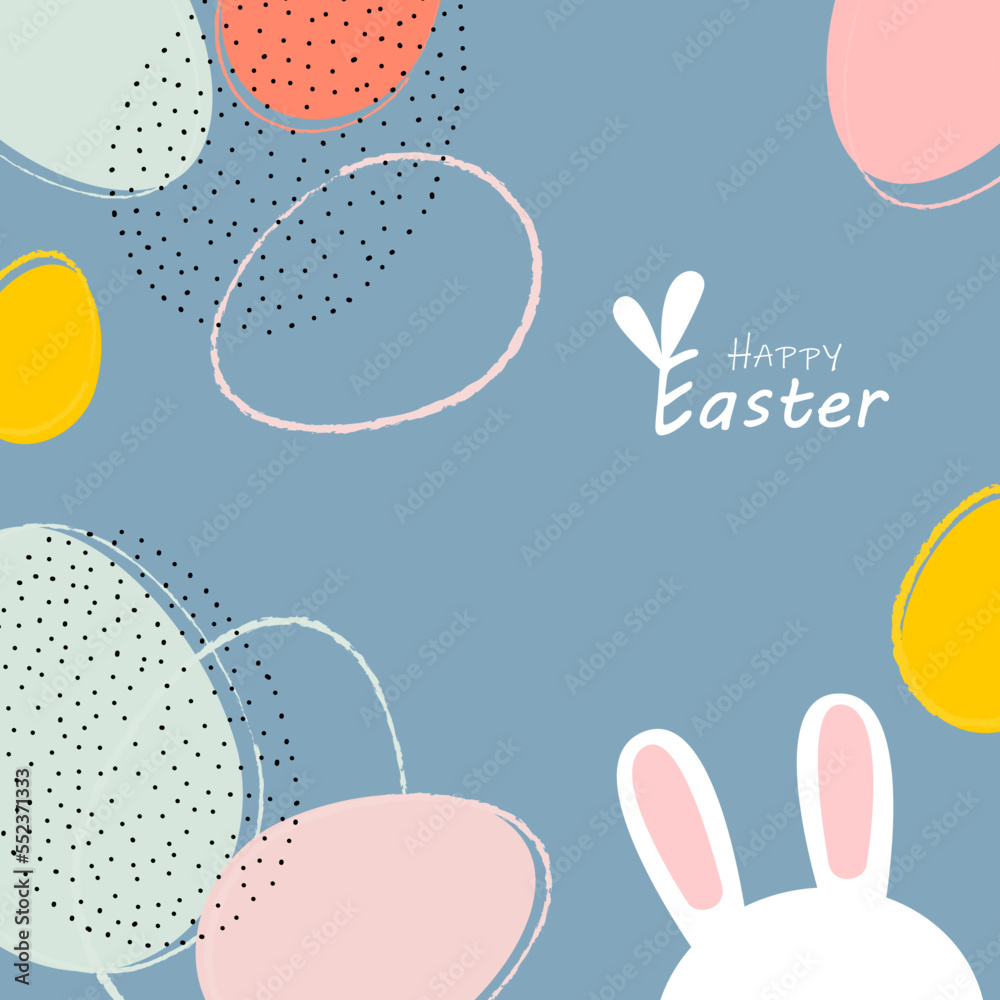Happy Easter banner. Trendy Easter design with typography, hand drawn strokes and dots, eggs, pastel colors. Modern minimalistic style. Horizontal poster, postcard, header for website Happy Easter banner. Trendy Easter design with typography, hand drawn strokes and dots, eggs, pastel colors. Modern minimalistic style. Horizontal poster, postcard, header for website