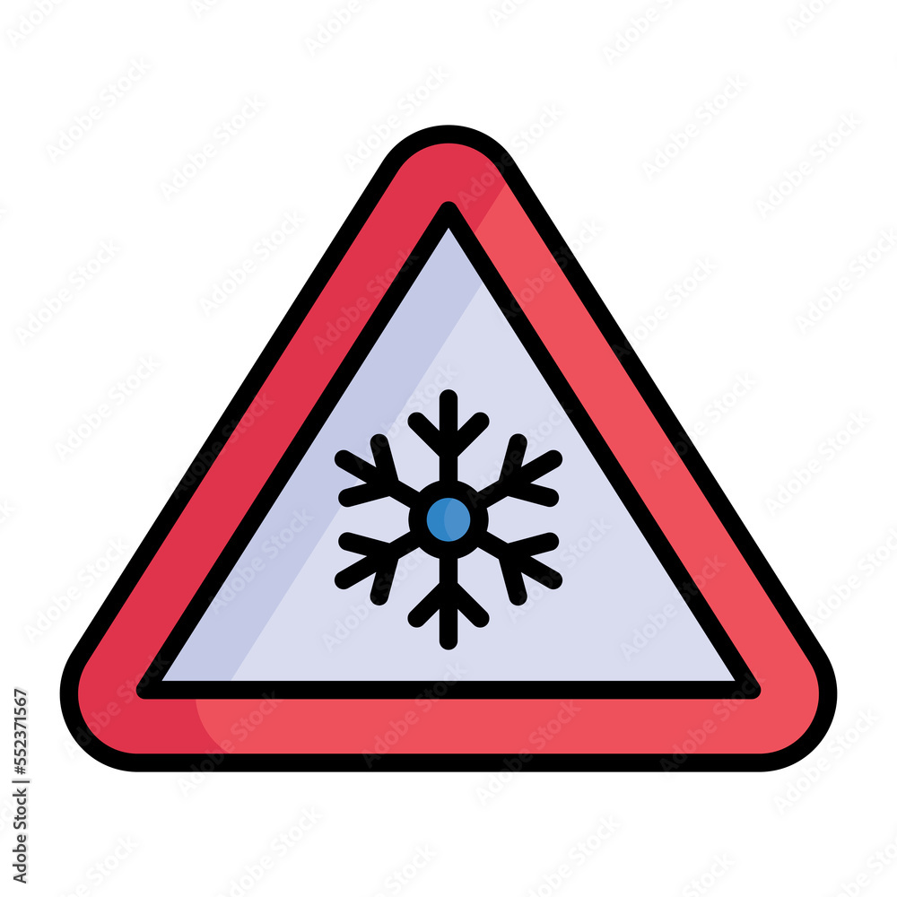 Snowflake on board warning sign of snowfall Snowflake on board warning sign of snowfall