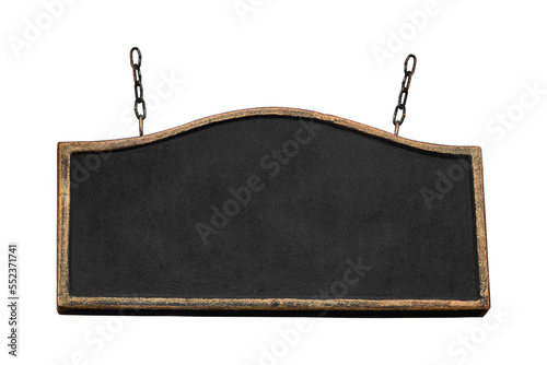 signboard hanging on a chain, isolated from the background photo