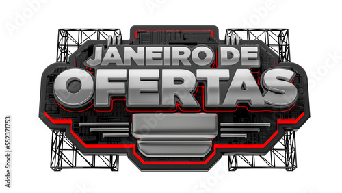 Quadro em tela Selo promocional para tecnologia janeiro de ofertas português Brasil render 3d v