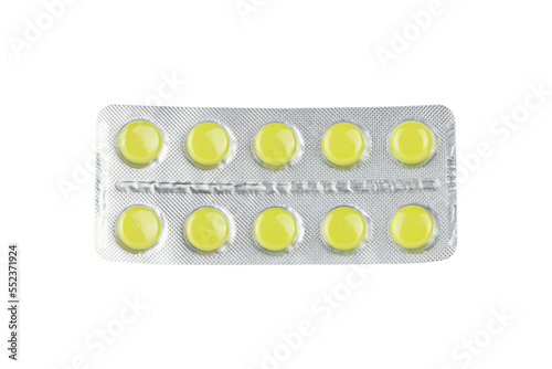 Blister pack of pills isolated from background