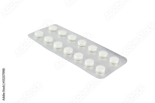Blister pack of pills isolated from background