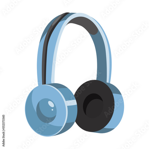 Blue headphones vector illustration. Cartoon drawings of headsets or earphones for listening to music on white background. Music, technology, entertainment concept