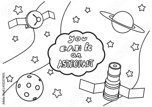 Cute and funny coloring telescope, satellite, planet. Provides hours of fun coloring for kids. Coloring this page is very easy. The little kids will have a good time. Drawing inspires confidence 