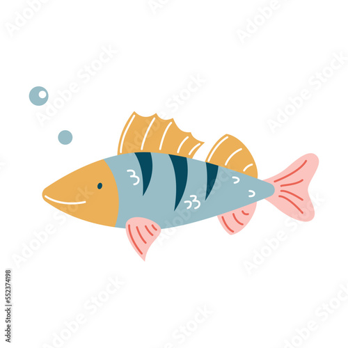 Cartoon fish salmon isolated on white. National culture symbol of Finland. Vector illustration of Finnish traditional. Scandinavia concept