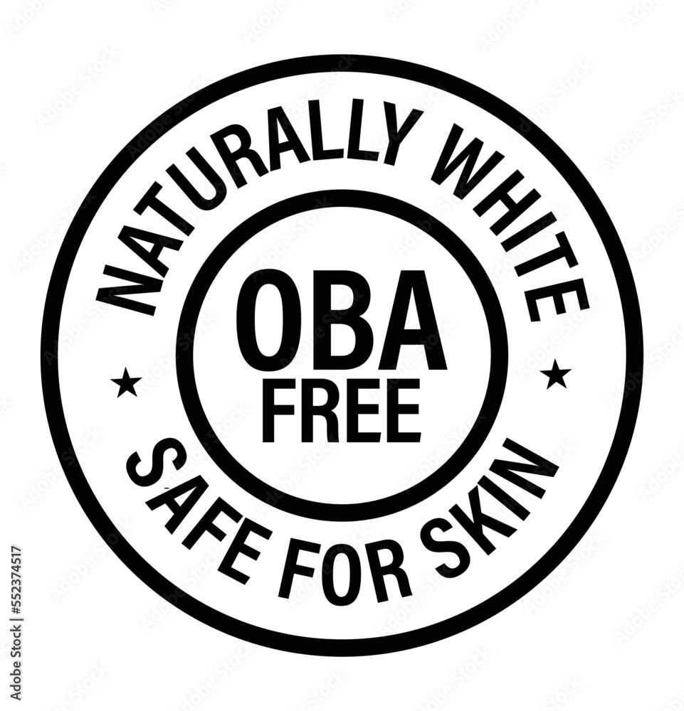 'naturally white, safe for skin, oba free' vector icon, black in color
