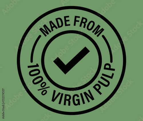 made from 100% virgin pulp vector icon with tick mark isolated on green background