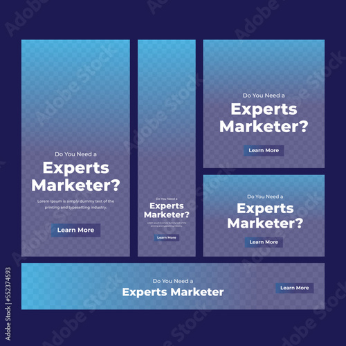 Abstract banner design web template Set, Horizontal web banner. Modern Gradient Blue cover header background for website design, Social Media Cover ads banner
