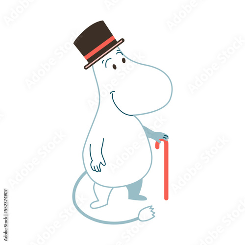 Cartoon cartoon character in top hat with cane in his hand isolated on white. National culture symbol of Finland. Vector illustration of Finnish traditional. Scandinavia concept