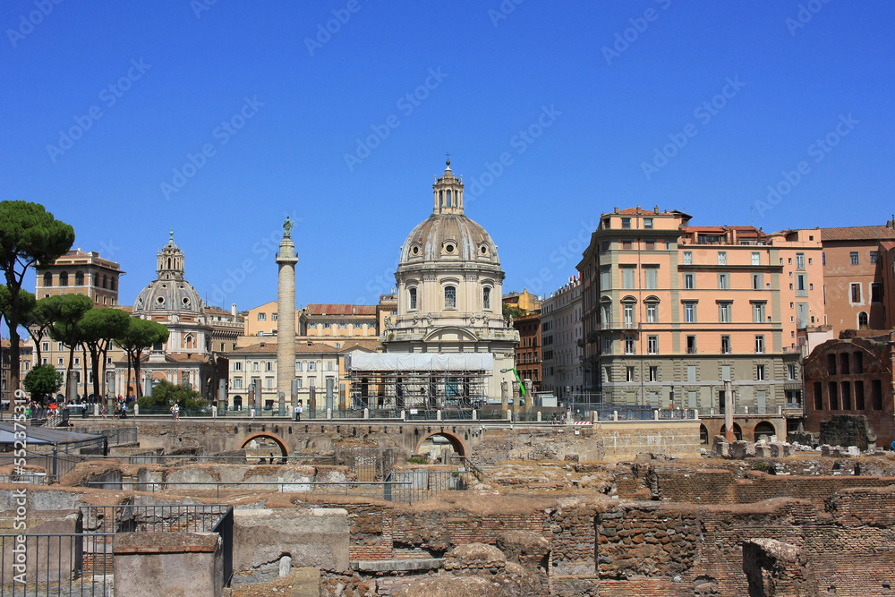 Stone ruins of the ancient city of Rome in Italy
