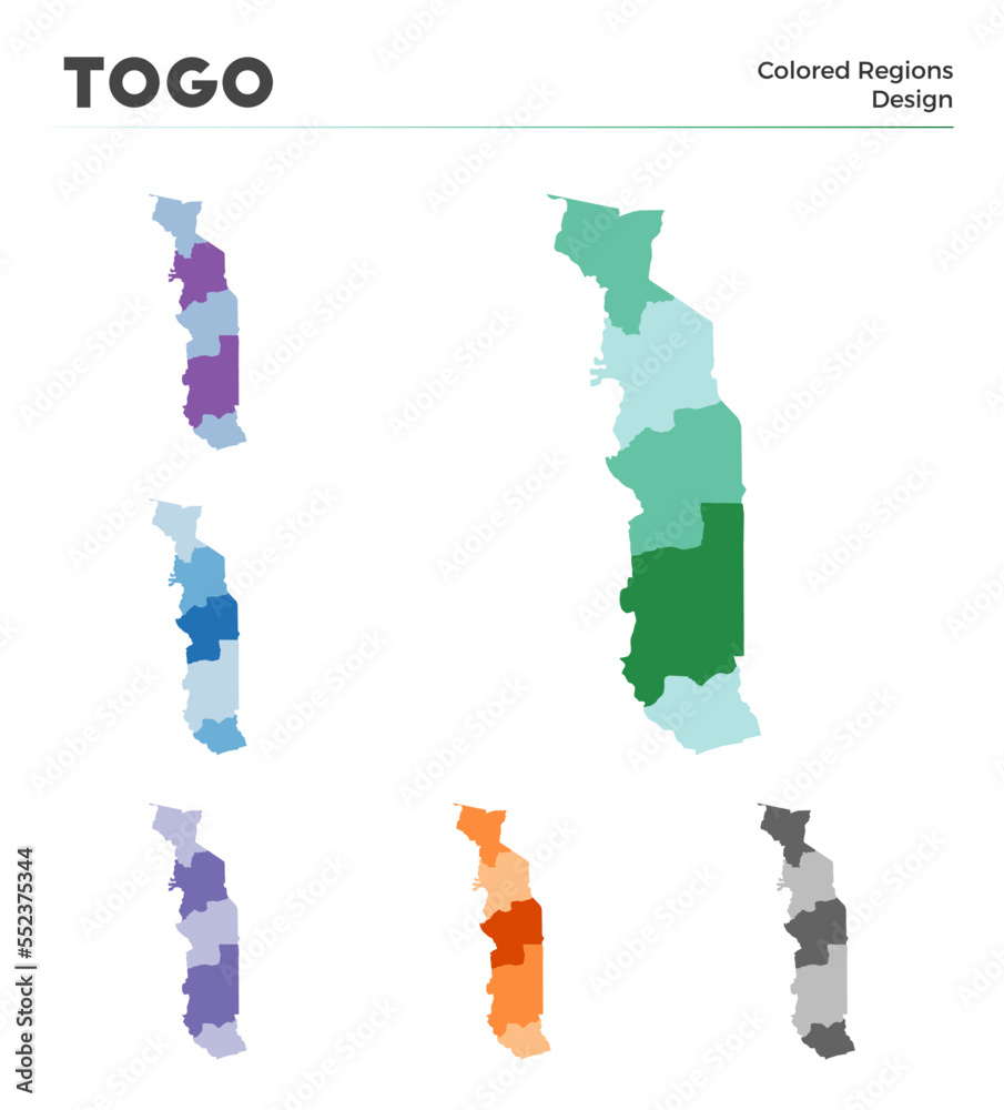 Togo map collection. Borders of Togo for your infographic. Colored