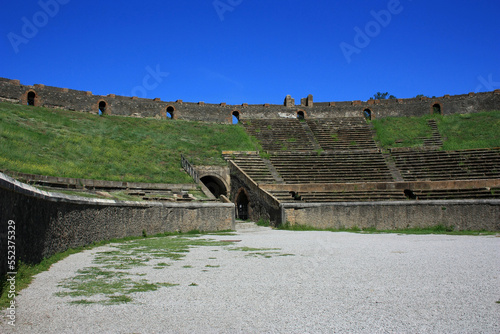 Ancient stone walls of the amphitheater in Pompeii