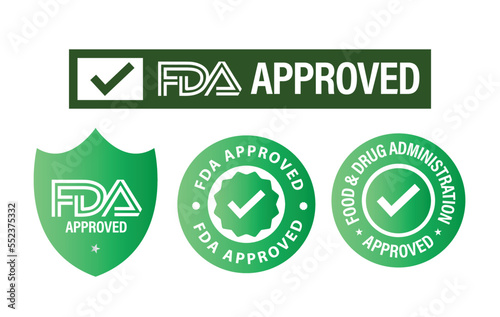 food and drug administration approved, FDA approved vector icon set, green in color