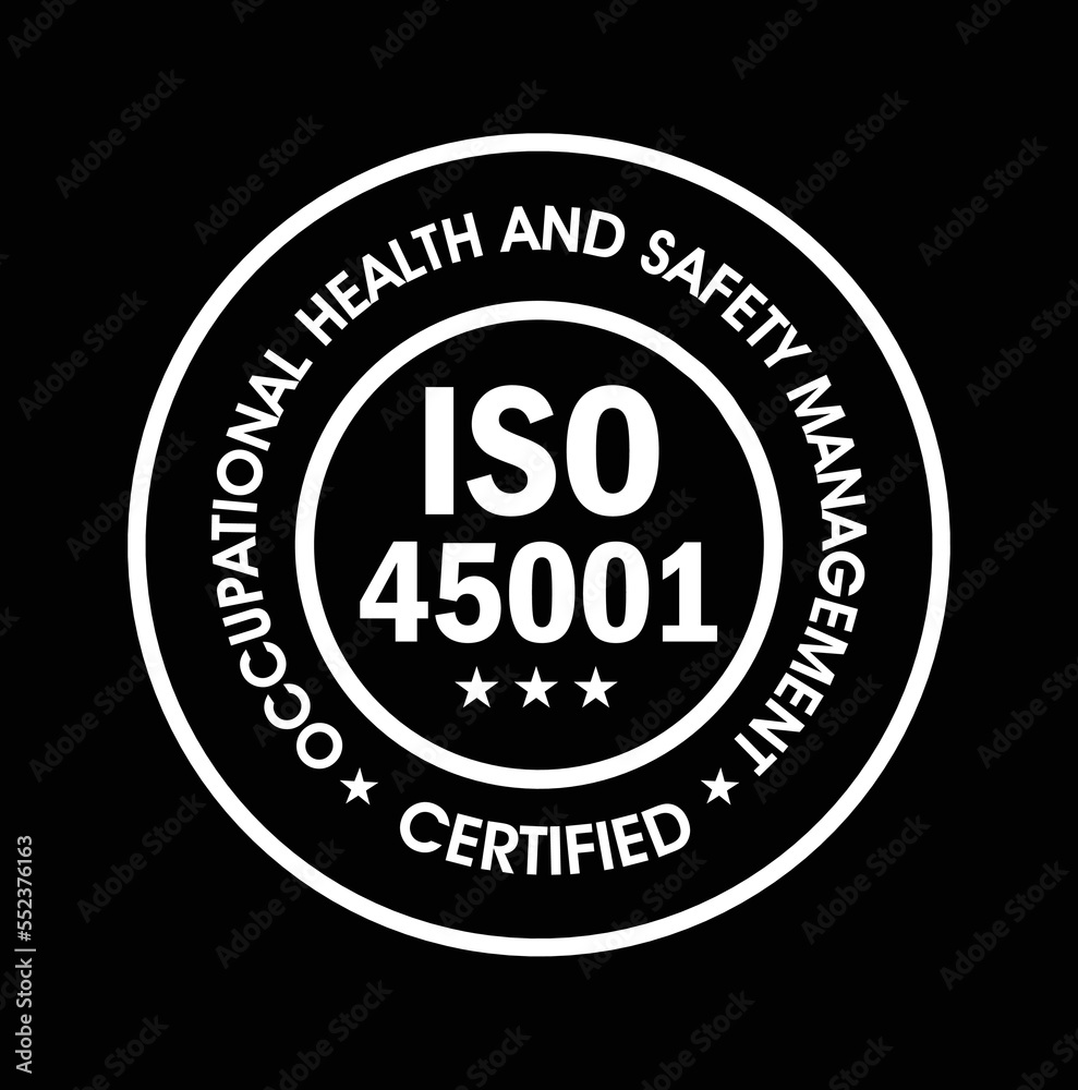 iso certified, occupational health and safety management, iso 45001 vector icon