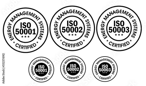 'Energy management system certified' vector icon set, including , iso50001, iso50002, iso50003 © sanjeev kumar misra