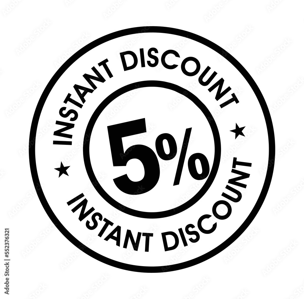 5% instant discount vector icon, black in color