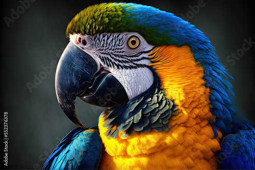 Stunning blue and gold macaw with a curved beak, a neotropical rarity Generative AI photo
