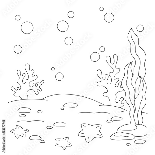Wonderful natural landscape. Coloring book page for kids. Cartoon style. Vector illustration isolated on white background.