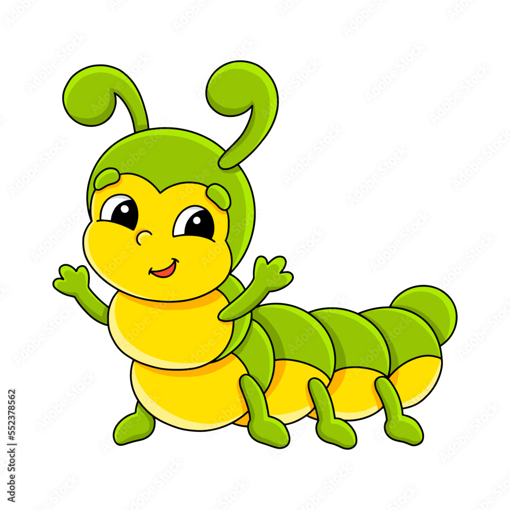 Cartoon character caterpillar. Isolated on white background. Design element. Template for your design, books, stickers, cards. Vector illustration. Cartoon character caterpillar. Isolated on white background. Design element. Template for your design, books, stickers, cards. Vector illustration.