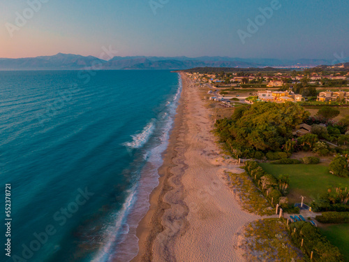 Aerial drone view of almyros beach in north corfu greece